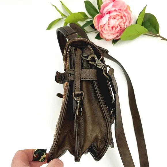 FRYE Cameron Metallic Gold, Copper & Brown Leather Small Satchel Crossbody Bag - Picture 10 of 15